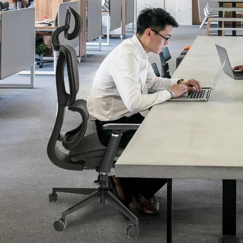 Vista 10 de FOH Silla de oficina ergonómica de malla con malla transpirable, silla de escritorio para computadora, silla de trabajo ergonómica con respaldo