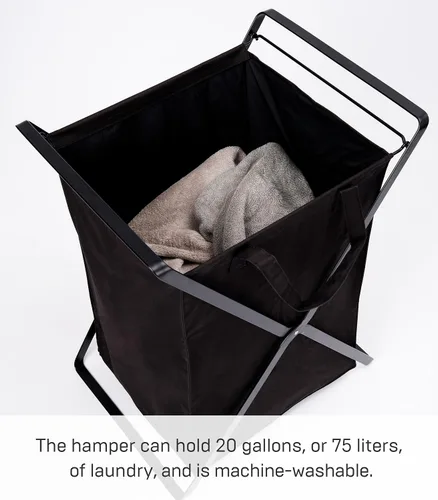 Vista 6 de Yamazaki Home Tower - Cesta para ropa sucia con forro de algodón, grande, 25.2 pulgadas, acero + algodón, 20 galones, 75 litros