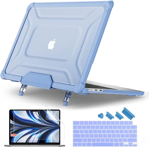 Vista 16 de Batianda - Funda resistente para MacBook Air de 15 pulgadas 2023-2026, color gris Ergonomic Foldable Stand Holds 22 lbs, TPU Bumper, Matte