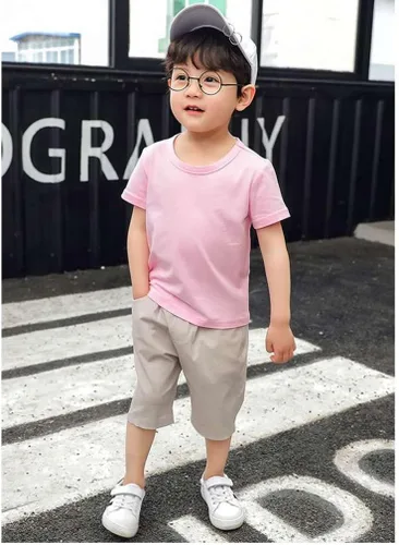 Vista 2 de LNICEAR Camisetas de manga corta de color sólido para bebés, niños y niñas, camisetas casuales con cuello redondo, camisetas de verano