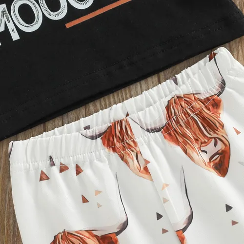 Vista 12 de fhutpw Conjunto de camiseta de manga corta con estampado de vaca y pantalones acampanados de dibujos animados para niñas