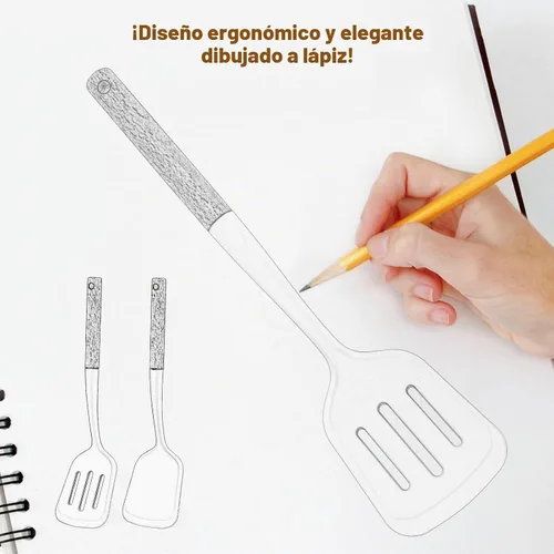 Vista 4 de Juego de 2 espátulas de silicona con elegante mango de madera, resistente al calor, sólido y ranurado para sartenes antiadherentes, grandes Negro