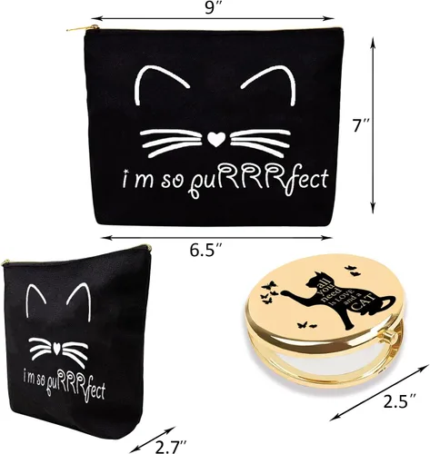 Vista 3 de Regalos para los amantes de los gatos, bolsa de maquillaje con cremallera de gato negro y organizador de neceser de viaje, Regalos decorados