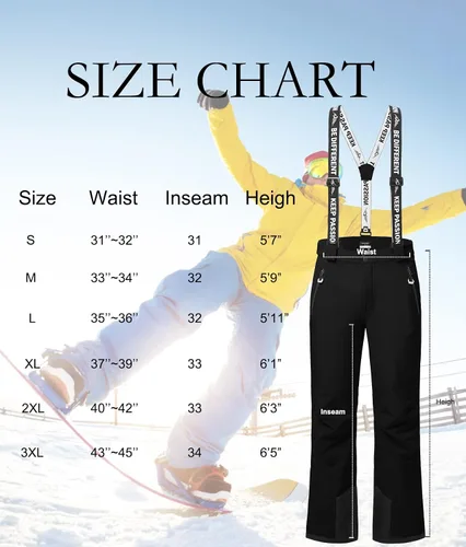 Vista 7 de fit space Pantalones de esquí para hombre, impermeables, 0.591 in, tirantes extraíbles, aislados, cálido, invierno, senderismo, snowboard, forro