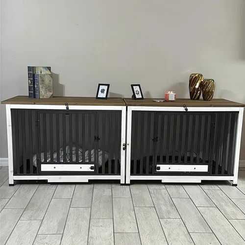 Vista 8 de Muebles plegables para perros de 39.4 pulgadas, mesa auxiliar grande con cuencos extraíbles giratorios de 360°, perrera interior para perros