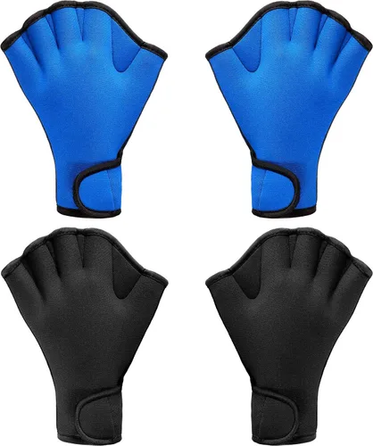 Vista 8 de Sumind - 2 pares de guantes de natación para mujeres y hombres, guantes de neopreno con malla para aeróbicos acuáticos, ejercicio de piscina, Negro