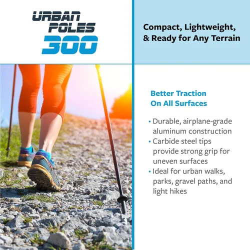 Vista 5 de Urban Poling Bastones urbanos serie 300 – 1 par – Edición fitness – CoreGrip™ ergonómico patentado para estabilidad – Ajustable, plegable, ligero