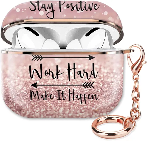 Vista 8 de ZEKICE Compatible con AirPod Pro 2ª/1ª Generación Funda Protectora Resistente a Golpes Carcasa Dura con Llavero de Oro Rosa, Funda para Niñas