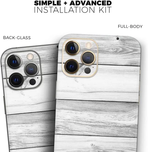 Vista 9 de DesignSkinz Kit de calcomanías de cuerpo completo compatible con iPhone 15 Plus, tablones de madera blanca y gris