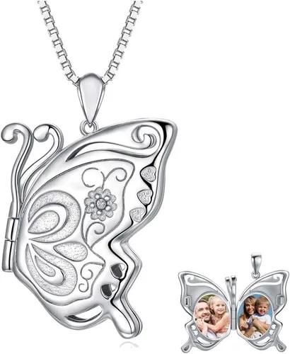 Vista 8 de Collar con medallón de imagen de mariposa, libélula abeja, búho, collar con medallón personalizado para mujer mariposa-1