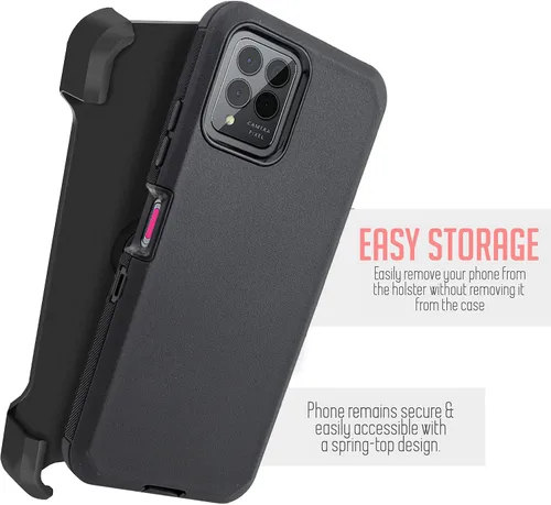 Vista 2 de Funda para T-Mobile Revvl 6 Pro 5G, funda para teléfono con protector de pantalla integrado, clip giratorio para cinturón, protección de cuerpo