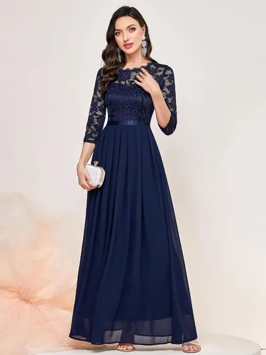 Vista 4 de Miusol Vestido largo formal de dama de honor con encaje floral y manga 34 para mujer