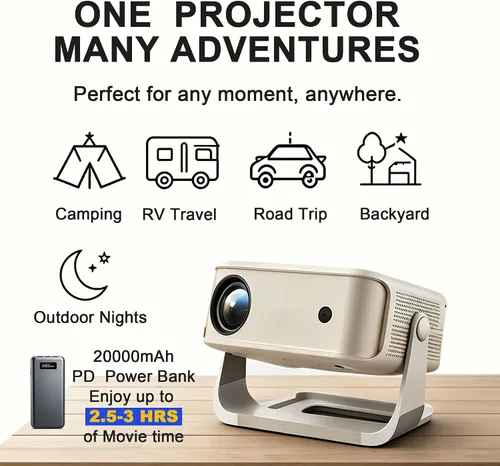 Vista 6 de Proyector portátil Native 1080P, compatible con banco de energía de 12 V