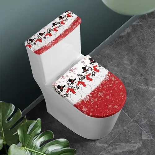 Vista 22 de Flashideas Juego de cubierta para tanque y tapa de inodoro con estampados de patas de perro coloridas - Elástico, se adapta a la mayoría de tanques