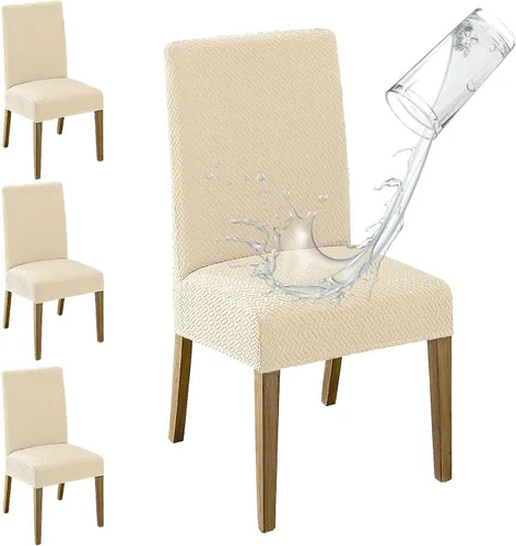 Vista 39 de MOSAYT Juego de 2 fundas para sillas de comedor 100% impermeables, súper ajuste elástico jacquard Parson, fundas extraíbles y lavables para sillas