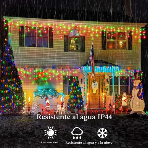 Vista 4 de Luces de carámbano de 33 pies para exteriores, luces de Navidad rojas y verdes para exteriores e interiores, 400 luces LED con 75 caídas