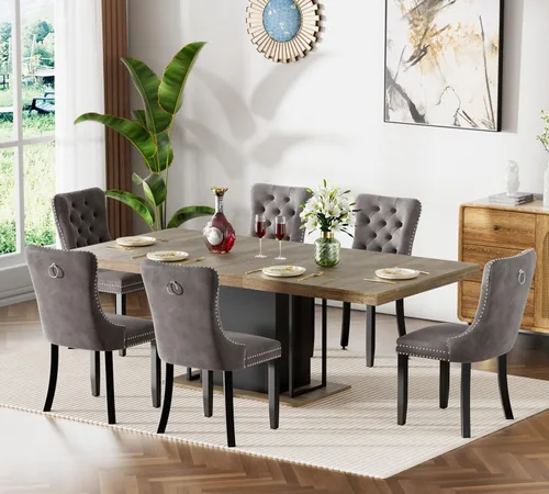 Vista 12 de Mesa de comedor extensible de 78.74 pulgadas para 6 8 y 10 pulgadas, moderna mesa de comedor extensible de granja con base de doble pedestal, mesa