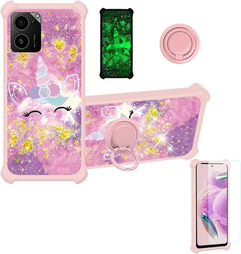 Vista 87 de jioeuinly Funda compatible con Oukitel P1 Pro con protector de pantalla de vidrio templado, policarbonato duro + silicona suave, soporte de anillo