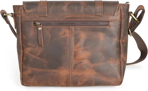 Vista 4 de Bolso bandolera de cuero genuino para hombres, bolsos cruzados para negocios de trabajo, Marrón