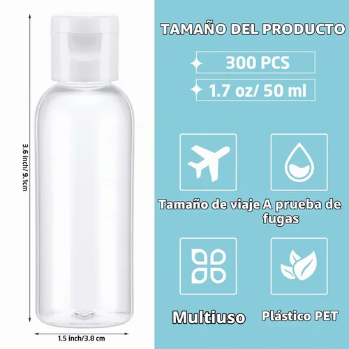 Vista 2 de Maxdot 300 botellas vacías de desinfectante de manos de 1.7 onzas/1.7 fl oz, botellas recargables de plástico con tapa abatible, mini recipientes