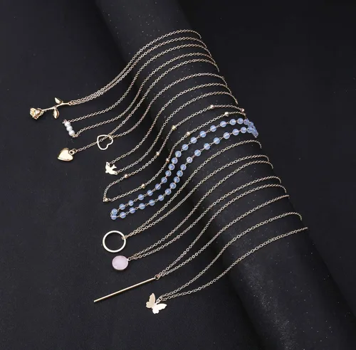 Vista 6 de Honsny 20 collares de gargantilla en capas para mujer colgante de barra de monedas de oro y plata collar multicapa lindo collar de perlas de luna