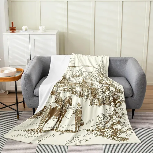 Vista 11 de Erosebridal Manta de vaquero occidental de 40 x 50 pulgadas, diseño del desierto americano del salvaje oeste americano, ilustración dibujada a mano