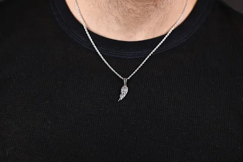 Vista 3 de Collar de ala cadena colgante de ala de ángel para novio, novia, padre - Collar con colgante de ala de oro perfecto 316L inoxidable clásico, Metal