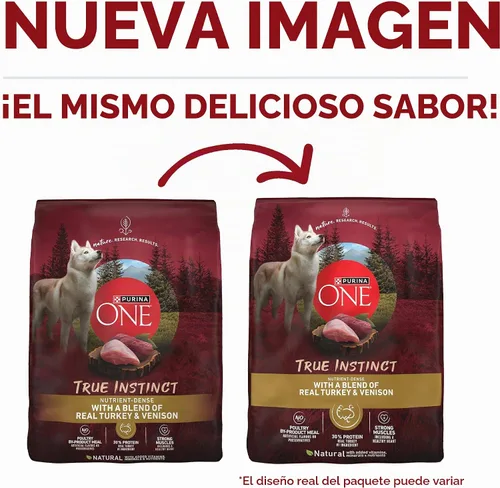 Vista 2 de Purina ONE True Instinct con una mezcla de pavo auténtico y venado alimento para perros seco - Bolsa de 7.4 lb Denso en nutrientes, con un 30%