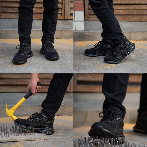 Vista 8 de SUADEX Zapatos de punta de acero para hombres y mujeres, zapatos de trabajo indestructibles, ligeros y cómodos, zapatos de seguridad antideslizantes