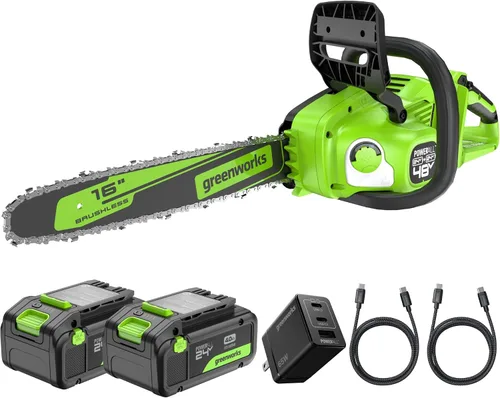 Vista 10 de Greenworks Motosierra inalámbrica sin escobillas de 48 V (24 V x 2) de 14 pulgadas