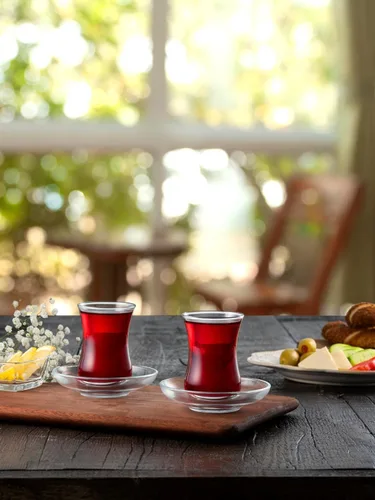 Vista 7 de Tazas y platillos turcos, 12 piezas, auténticos vasos de té turco de cintura delgada, juego de té tradicional perfecto para fiesta de té árabe