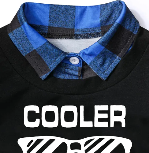 Vista 5 de Conjunto de 2 piezas de ropa para niños pequeños, camisa a cuadros con estampado de letras y pantalones largos, 2 piezas para otoño e invierno