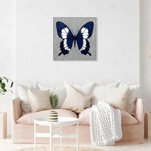 Vista 4 de The Oliver Gal Artist Co. Lienzo decorativo para pared con diseño de animales, mariposas de insectos en purpurina azul marino plateado