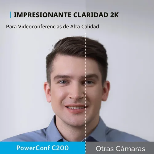 Vista 2 de Anker PowerConf C200 Webcam 2K para PC/Laptop/Mac, cámara de computadora, corrección de poca luz, micrófonos con cancelación de ruido AI, campo