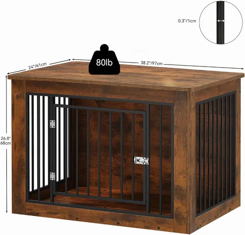 Vista 4 de YITAHOME Mueble de jaula para perros grandes, mesa auxiliar lateral, perrera moderna para perros de interior de hasta 60 libras, jaula de fusión