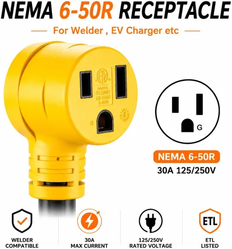 Vista 4 de NEMA L14-30P a 6-50R Cable adaptador de generador a soldador