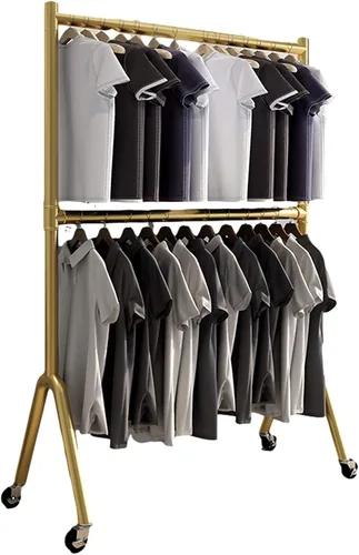 Vista 3 de Estante de ropa móvil de pie de 2 capas, estantes organizadores multifuncionales para el hogar, ahorro de espacio
