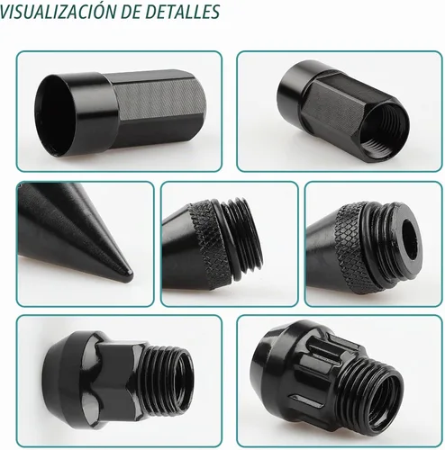 Vista 3 de 20 tuercas antirrobo M12x1.5, repuesto para fusión 2006-2019, enfoque 2012-2019, rueda de escape 2001-2019 (negro)