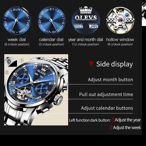 Vista 6 de OLEVS Reloj automático (no requiere batería) Relojes de pulsera para hombre, relojes mecánicos de cuerda automática, reloj clásico de esqueleto