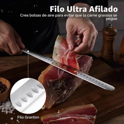 Vista 5 de PAUDIN Cuchillo de trinchar, cuchillo para brisket de 12 pulgadas, cuchillos de rebanar premium con hoja Granton para cortar brisket ahumado, carne