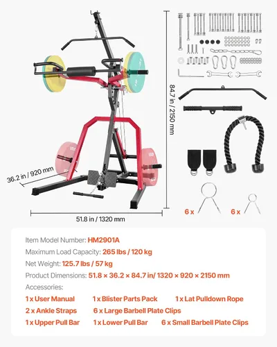Vista 7 de VEVOR Equipo de Gimnasio en Casa, Gimnasio de Palanca con Relación 2:1 Sistema de Fila Baja LAT, Máquina de Entrenamiento de Fuerza