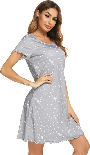 Vista 9 de Roojaa Camisón de manga corta para mujer, con cuello redondo, con volantes, cómodo camisón