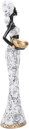 Vista 3 de BRASSTAR Escultura tribal afroamericana de resina 14.9 ''(H) Mujer blanca y negra con frasco sala de estar dormitorio estudio tienda decorativa