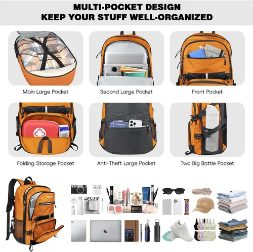 Vista 2 de Seektop Mochila de senderismo plegable de 40 L para mujeres y hombres, mochila de viaje ligera y plegable aprobada para vuelos al aire libre