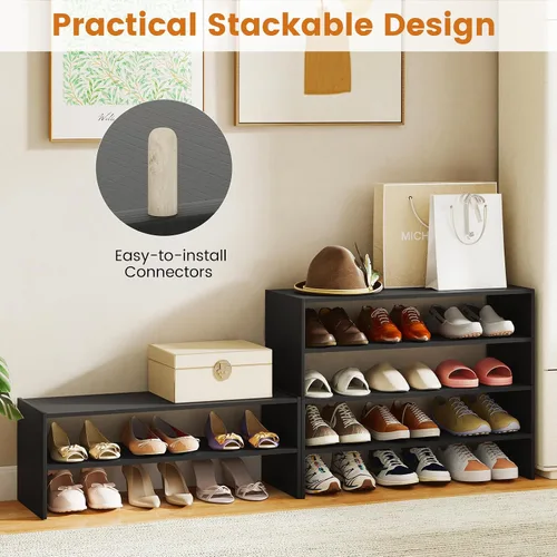 Vista 4 de COSTWAY Zapatero de 6 niveles, estante organizador de zapatos extra ancho con diseño apilable, soporte de almacenamiento de zapatos ajustable