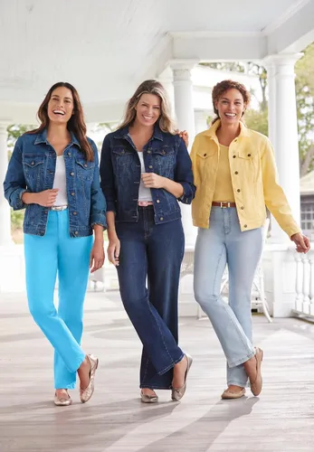 Vista 7 de Woman Within Jeans elásticos de pierna recta de 5 bolsillos Banana