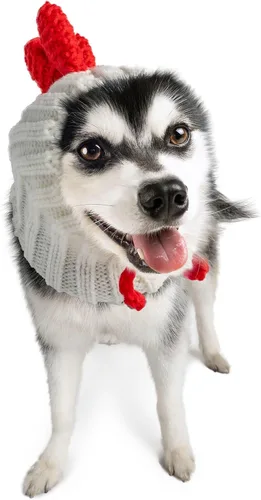 Vista 8 de Zoo Snoods Disfraz de gallo – Redecilla tejida para las orejas de perro de pollo para mascotas, cubierta cálida para el cuello para Halloween e