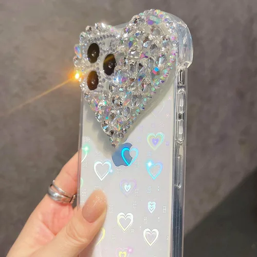 Vista 2 de Bonita funda para iPhone 11 con purpurina 3D para mujeres y niñas, bonita funda transparente con diamantes de imitación y diamantes de imitación
