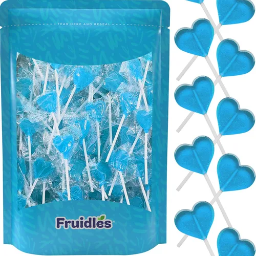 Vista 3 de Fruidles paletas mini con forma de corazón con sabor delicioso, envueltas individualmente, paleta de 0.18 oz (30 paletas, azul-frambuesa)