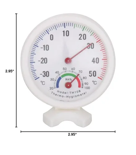 Vista 9 de Oumefar Termómetro higrotermógrafo plástico TH108 Medidor de humedad de temperatura analógica Forma Dial Temperatura higrómetro Display Instrumento